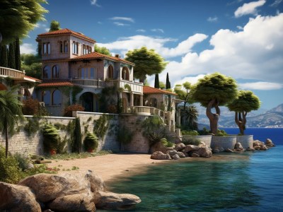 3D House On The Shore With A Sea Background