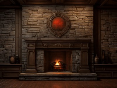 3D Image Of A Fireplace Made With Bricks And Stones