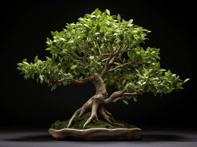 3D Render Of A Green Bonsai Tree On A Black Background