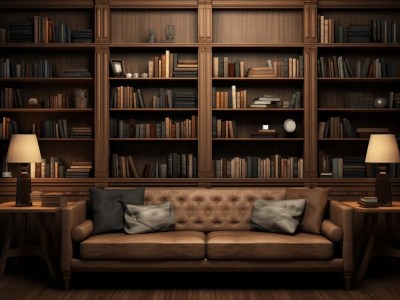 3D Rendering A Home Library With A Sofa And Bookshelf