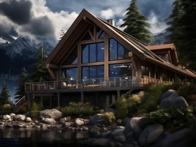 3D Rendering Of A Cabin By The Lake