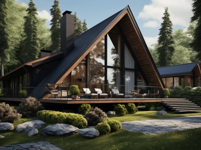 3D Rendering Of A Contemporary Home Built In The Forest