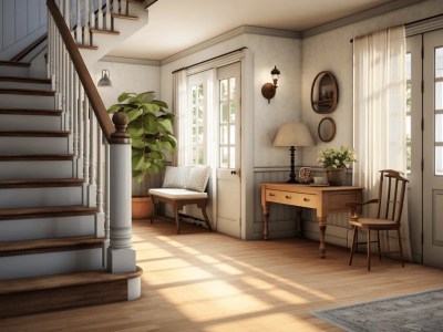 3D Rendering Of A House Foyer In A Prairie Style Home