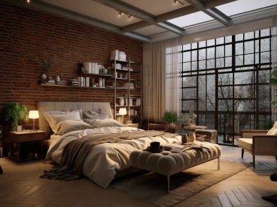 3D Rendering Of A Loft Style Bedroom With Lots Of Windows And Tall Windows