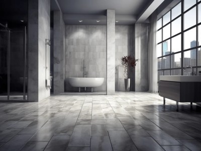 3D Rendering Of A Modern Bathroom With A Walkin And Large Windows