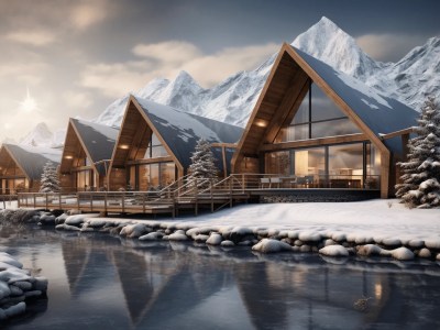 3D Rendering Of Cottages In A Winter Setting