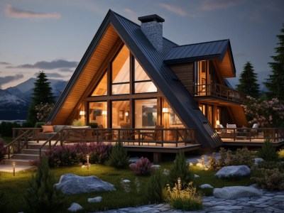 3D Rendering Of The Evening At A Mountain Home