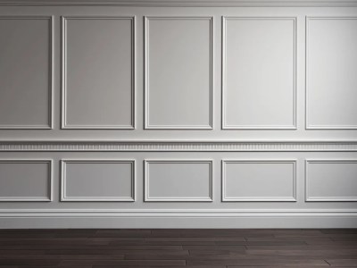 3D Rendering Of White Wall With Wooden Floor And Wavy Wall Panels