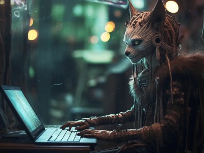 Abstract Picture Of A Female Creature Sitting At A Keyboard