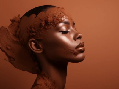 African American Woman Covered With Brown Clay On Her Face