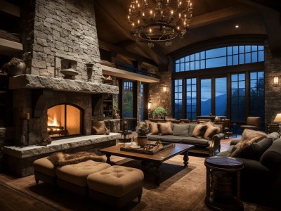 Amazing Living Room With Large Stone Fireplace