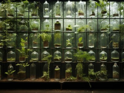 Area Filled With Various Glass Bottles Has Plants Inside