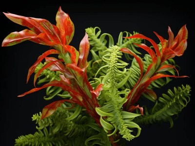 Arrangement Of Red And Green Plants And Leaf With A Black Background