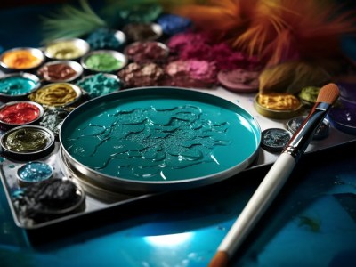 Artist Art Palette With Colors Of Paint Brush And Feathers