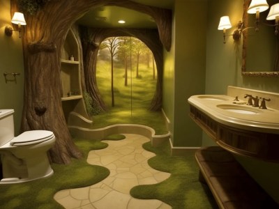 Artistic Style Bathroom That Has A Tree Design