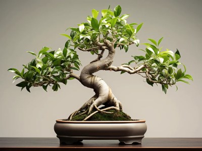 Asian Style Potted Bonsai Tree Sitting In A Bowl On A Table