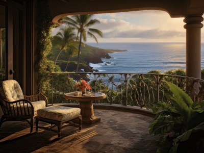 Balcony With Flowers On One Side And A View Of The Ocean On The Other