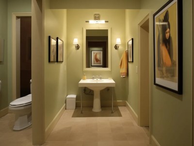 Bathroom With Green And Brown Walls