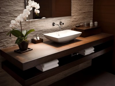 Bathroom With White And Brown Decor