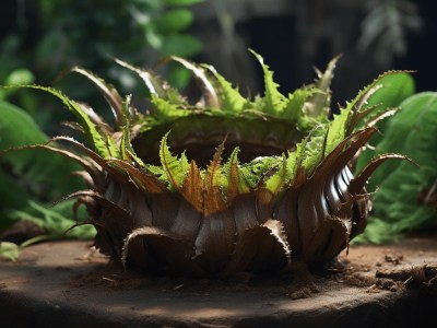 Beautiful Brown And Green Plant Sits On Top Of A Dirt Table