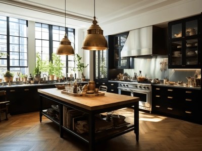 Beautiful Kitchen With Black Cabinets And Wood