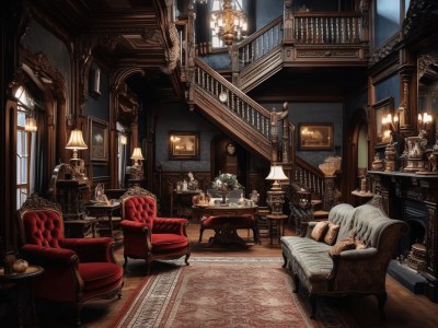 Beautiful Ornate Living Room With A Large Stairway