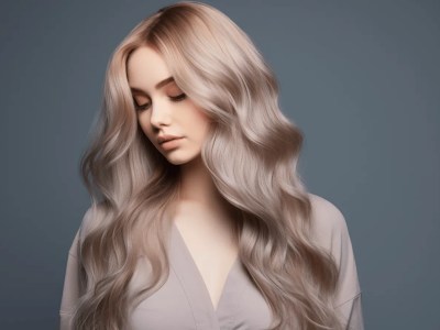 Beautiful Young Blonde Woman With Curly Wavy Hair Styled In Studio With Light Hair Color