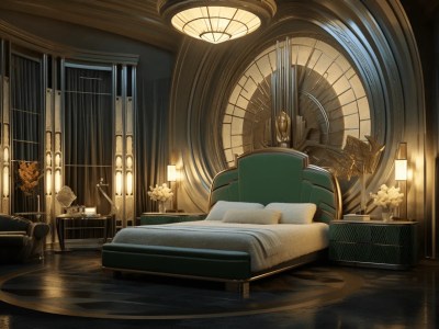 Bed Framed In Art Deco Lights In An Elaborate Bedroom