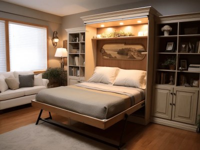 Bed In A Room With A Bookcase Under