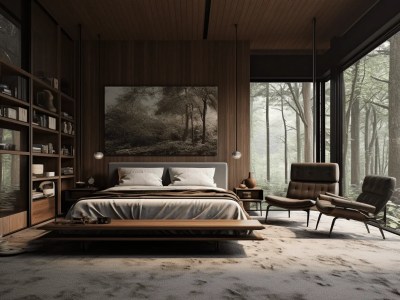 Bedroom In The Woods With Large Windows