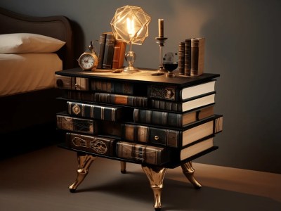 Bedside Table Made Out Of Books And A Lamp