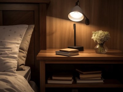 Bedside Table With Books, Lamp, Lamp Shade And Candle