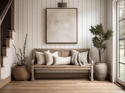 Bench On A Wooden Floor And A Picture On The Wall