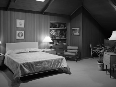 Black And White Photograph Of A Bedroom