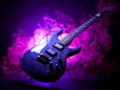 Black Guitar With A Purple Smoke Background