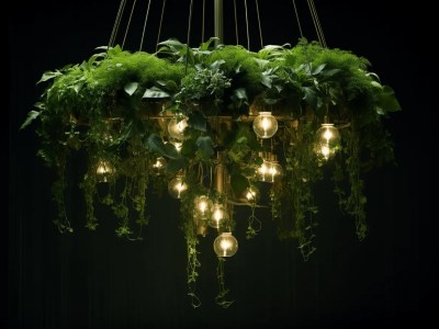 Black Light Bulb Chandelier With Greenery Hanging On It