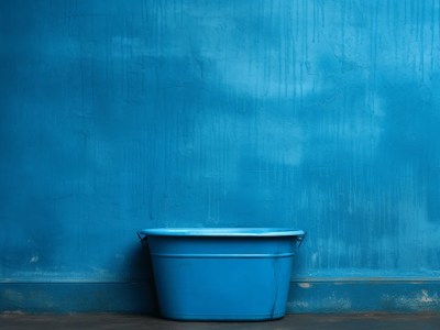 Blue Bucket Against A Wall