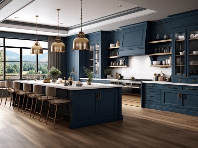 Blue Cabinets, Wood Floors And Hardwood Kitchen