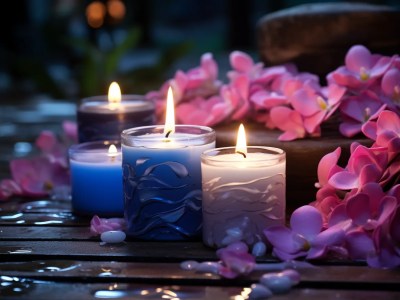 Blue Candle With Pink Flower