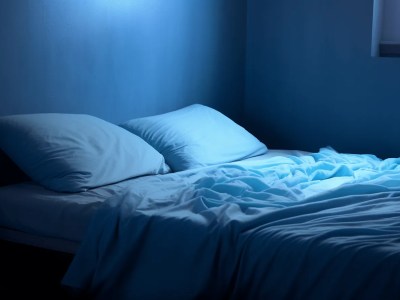 Blue Dark Room With A Bed