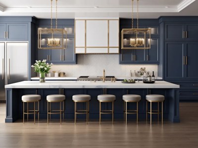 Blue Kitchen Cabinets With Gold And Gold Accents