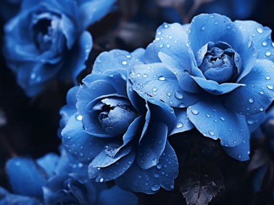 Blue Roses With Water Droplets On Them