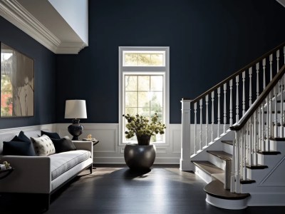 Blue Wall Color In The Entryway With Stairs