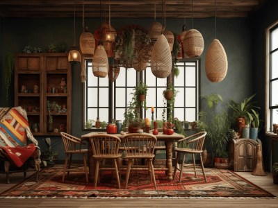 Bohemian Dining Room With A Rustic Table And Chairs