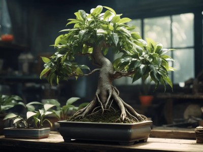 Bonsai Tree Is Sitting In A Pot On A Table