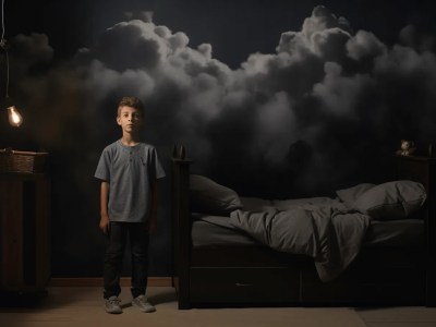 Boy In A Dark Bedroom With Clouds In The Sky