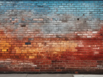 Brick Wall Contains Red, Yellow, And Blue Painted Bricks