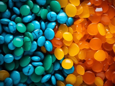 Brightly Colored Ceramic Stones Arranged One On Top Of Another