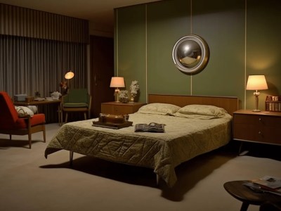 Brown Bedroom, With A Desk And Two Pillows