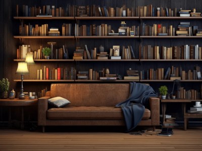 Brown Couch Is On A Brown Shelf Full Of Books